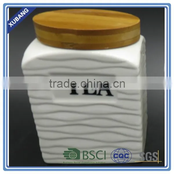 Coffee Tea Sugar Ceramic Storage Jar With Bamboo Lid photo-2
