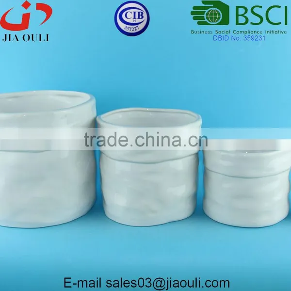 Embossed/ Dimple Design Glazed White Ceramic Garden Pots and Planters photo-6