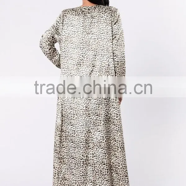 Women Polyester Spandex Blend Satin Leopard Open Front Longline Duster Coat photo-4