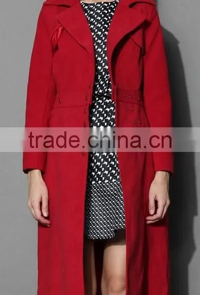 Multi-way Wear Coat and Skirt Set in Red,women Removable Dress Coat,women Knee Length Fitted Long Coat photo-3