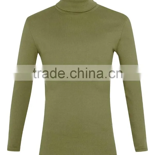 Khaki Ribbed Roll Neck Men T-Shirt Wholesale Customized Logo Organic Cotton Gym Muscle Long Sleeves T Shirts photo-6