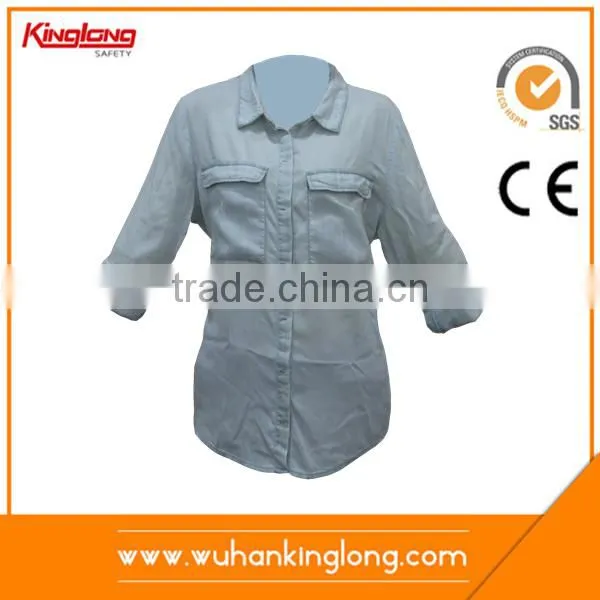 cheap brilliant blue women shirt 100 cotton jean denim fabric