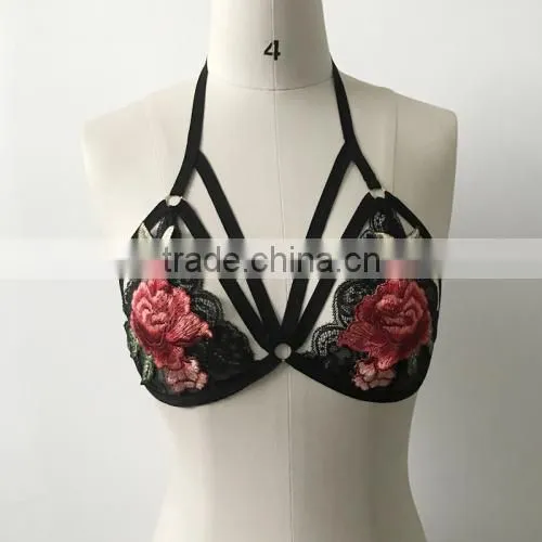2017Wholesale Price Women Halter Hollow Floral Sexy Bra photo-4