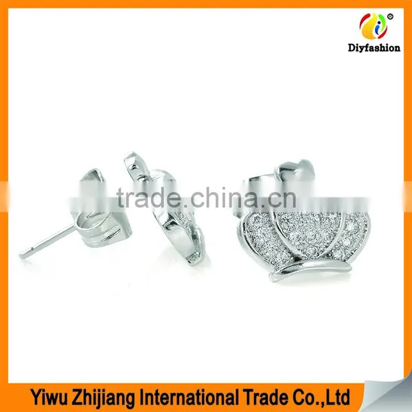2017 New Fashion Inlay Zircon Platinum Plating Crown Earrings photo-2