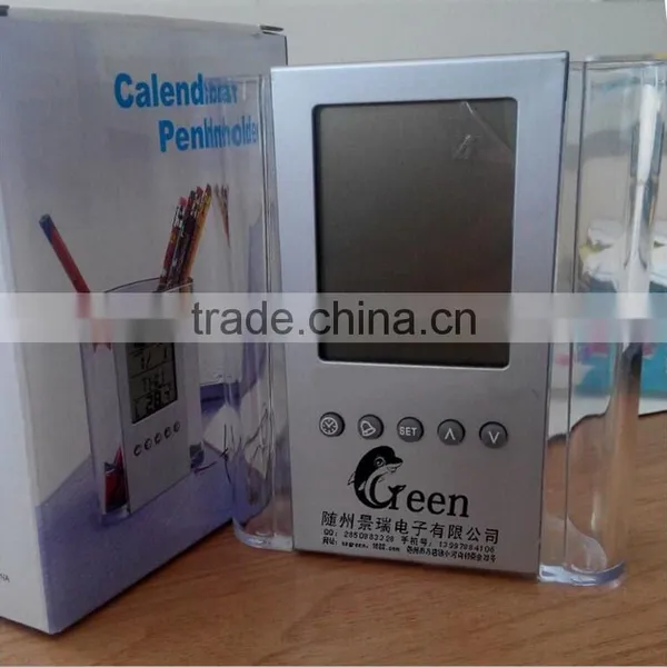 Promotional Office Clander Pen Holder Desktop Clock for Logo Print photo-4