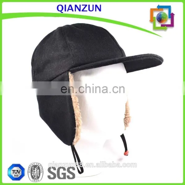 Custom Flat Brim Baseball Cap With Ear Flaps Fashion Men Black Snow Cap photo-2