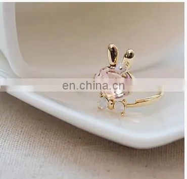 Godbead 17MM Accessories Crystal Rabbit Bow Ring Rhinestone Finger Ring Opening Ring Jewelry photo-2