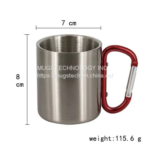 8oz Металлическая кружка из нержавеющей стали для сублимационной печати с красным карабинным ручкой