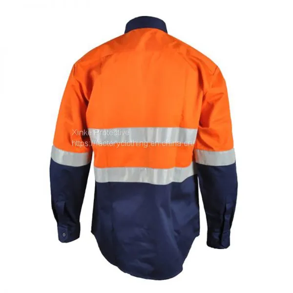 Wholesale High Visibility Cotton Men's Long Sleeve Work Shirt With Reflective Strips photo-3