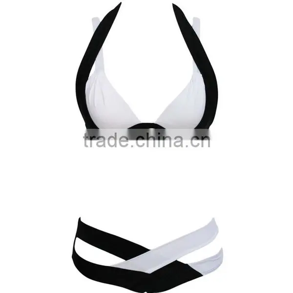 2016 New Design Girl Sexy European Style Bikinis Black and White Women's Bikini Style Free Samples photo-3
