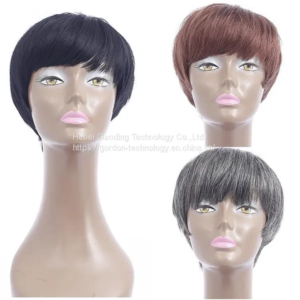 Short Straight Human Hair Wigs With Bangs photo-3