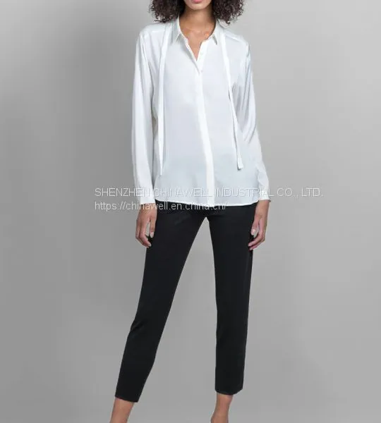 Ladies' 100%silk Long Sleeve Big Collar Blouse