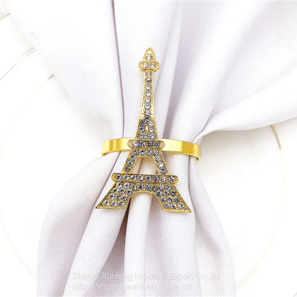 Creative Rose Gold Alloy Eiffel Tower Crystal Rhinestone Napkin Ring photo-3