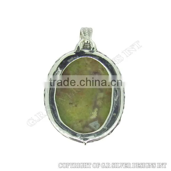 Geniune Green Penny Opal Pendant,sterling Silver Pendant Wholesale,handmade Silver Pendant photo-2