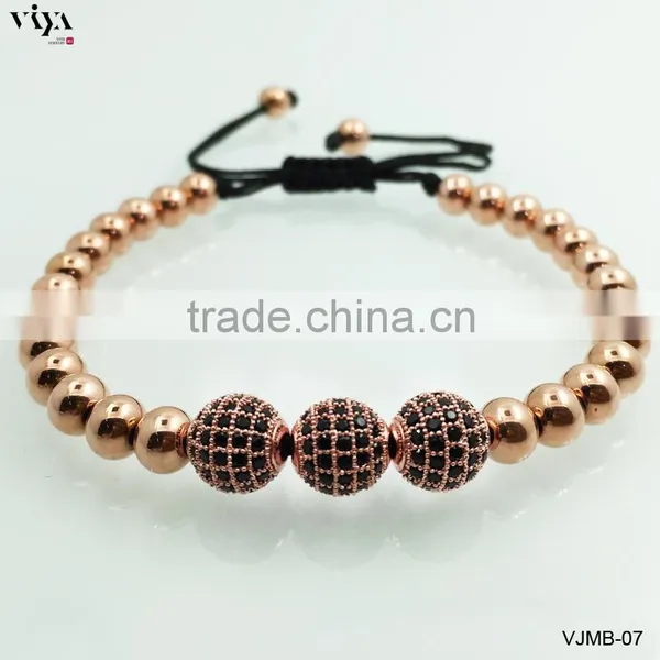 Macramen Beads Bracelet Stainless Steel Micro Pave HQ PVD Plated No Color Lose Blue CZ AAA Grade Stones photo-3