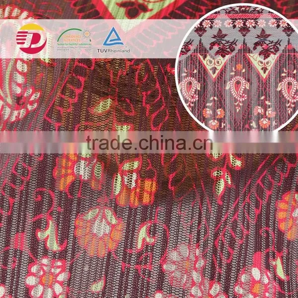 Bulk Top Quality 100%polyerster Print Fluorescent Yellow Lace Fabric photo-6