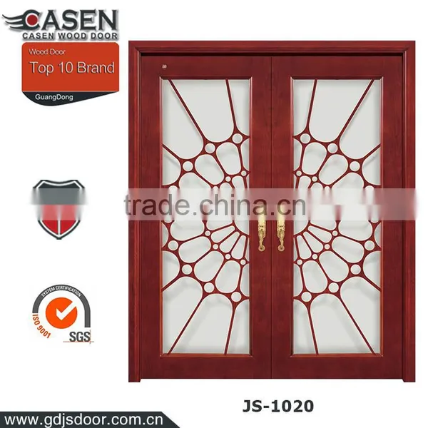 Natural Double Swing Walnut Wooden Balcony Sliding Glass Door photo-6