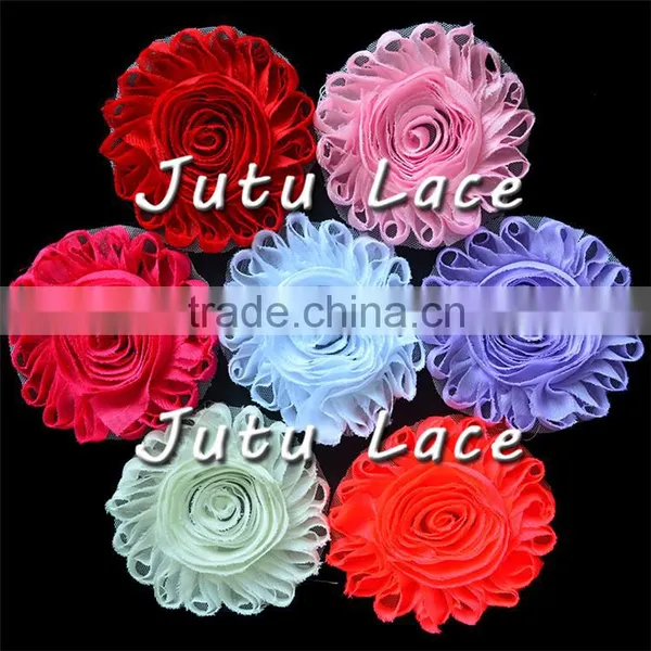 Professional Factory Silk Wedding Bridal Shabby Rose Trim Flower / 4 Inch Chiffon Lace Flower photo-2
