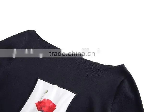 Woman Sweater Round Neck Half Sleeve Spring Summer Pullover With Artwork on Front photo-3