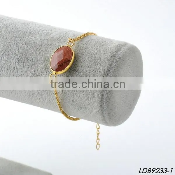 Delicate Gold Chain Oval Glass Bracelet photo-3