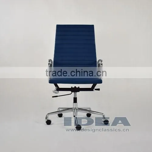 Replica Charles and Ray High Back Ribbed Aluminum Group Desk Chair - Blue Color Genuine Leather photo-2