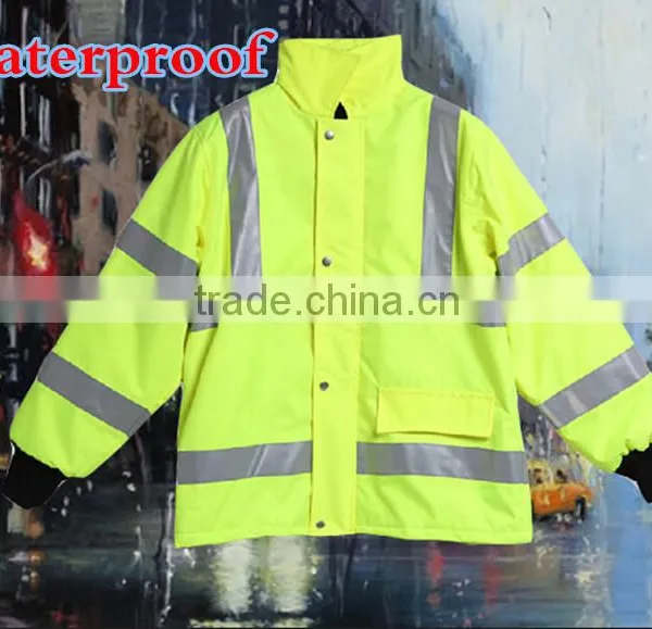 Waterproof Yellow High Visibility Warm Workwear Reflective Safety Winter Jacket photo-4