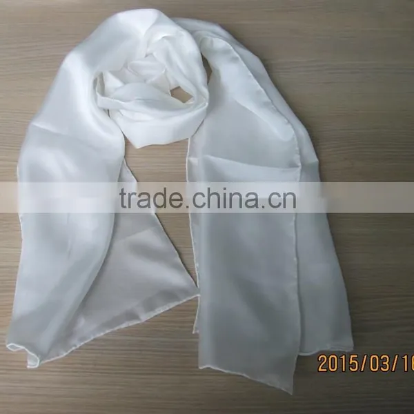 Natural Plain White Long 100% Silk Scarf photo-3