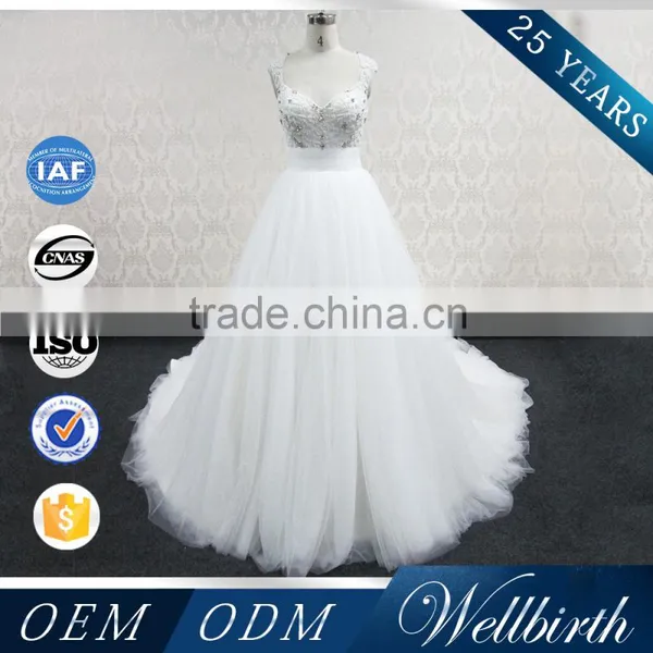 WD10 Hot Selling Senior Hand-made Beaded Bling Crystal White Wedding Dress