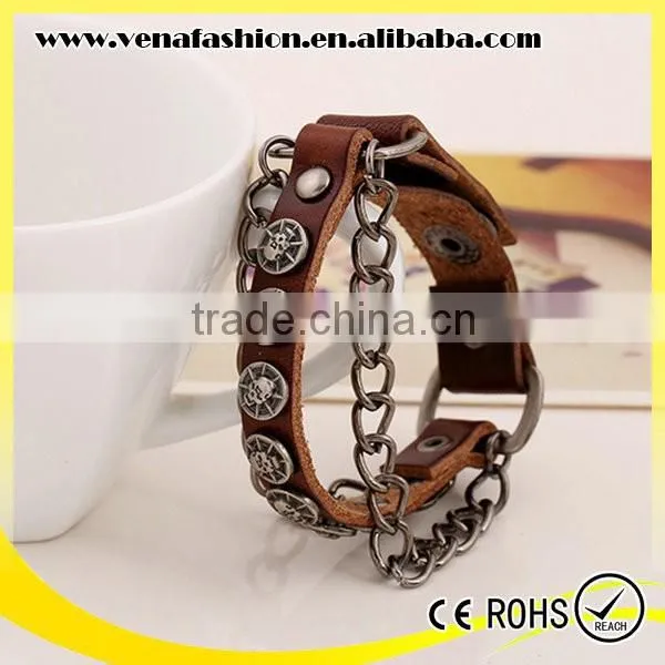 Skull Chain Thick Women Leather Bracelet, Blank Leather Bracelets photo-2