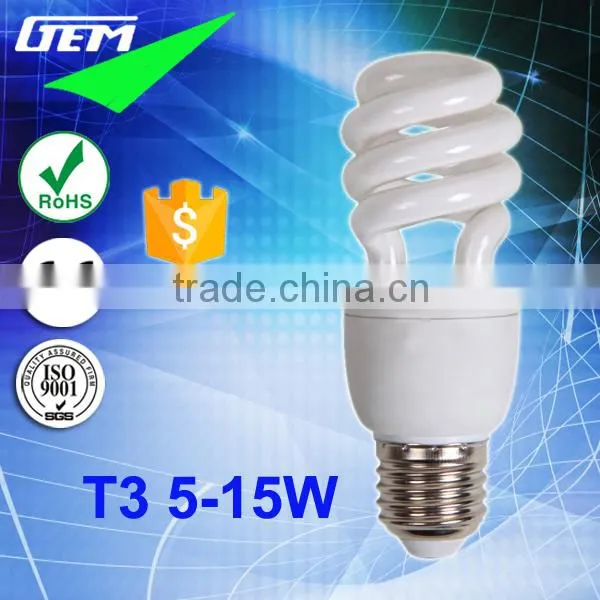2700-6400K T3 9MM Spiral Energy Saving Lamp With 5-23W Power