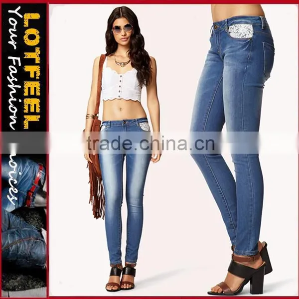 Sweet Crochet Skinny Jeans Lightly Faded Skinny Jeans (LOTX153)