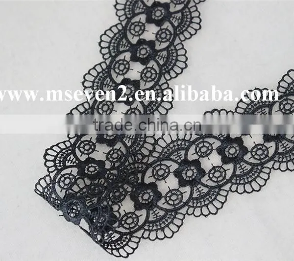 New Arrival Scallop Lace Trim 100% Polyester in Black Circles Pattern With Flowers Lace for Wholesale photo-3