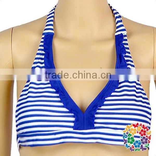 Wholesale Cheap Adult Women Swimsuit Blue White Stripe Bikini Set photo-4