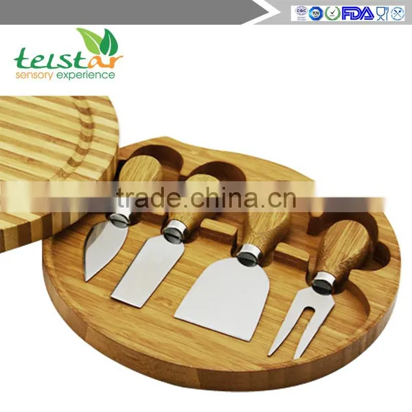 Eco-friendly Natural Bamboo Cheese Board Set 4 Cheese Knives With Cutting Board Set Bamboo & Wood Items Bamboo Kitchenwares Wood photo-2