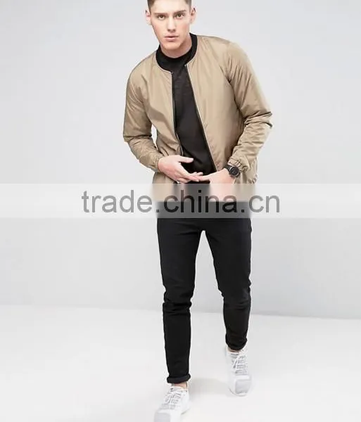 2017 Wholesale High Quality New Design Durable Baseball Collar 100% Polyester Lead Grey Casual Men Fashion Bomber Jacket photo-4