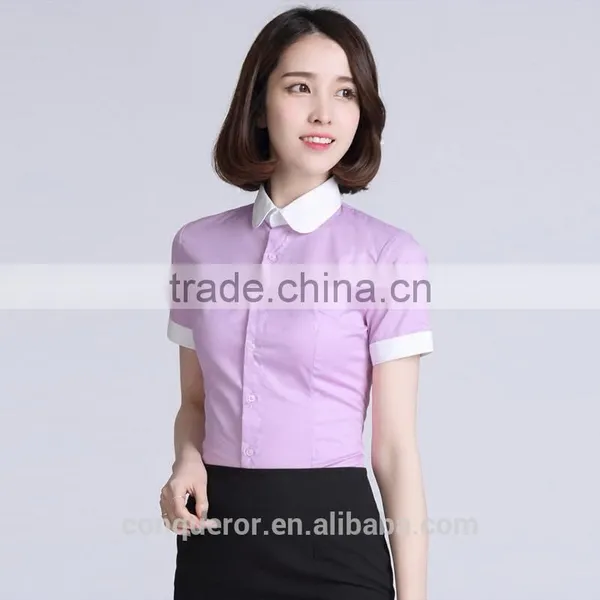 New Open Shirts Design Short Sleeve Cotton Shirt for Ladies photo-2