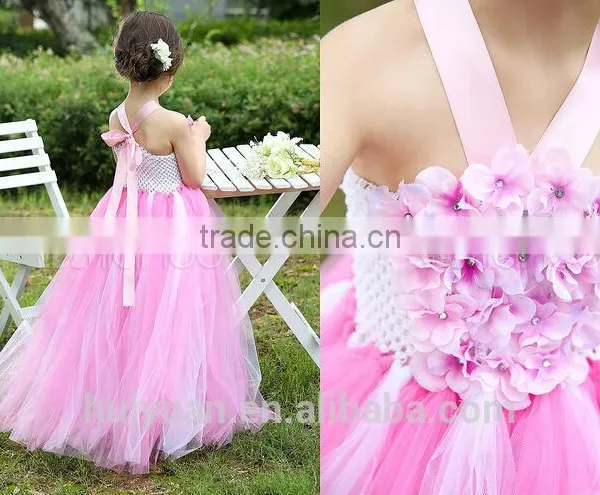 Pink Chiffon Beautiful Flower Strap Kids Bridal Dresses photo-2