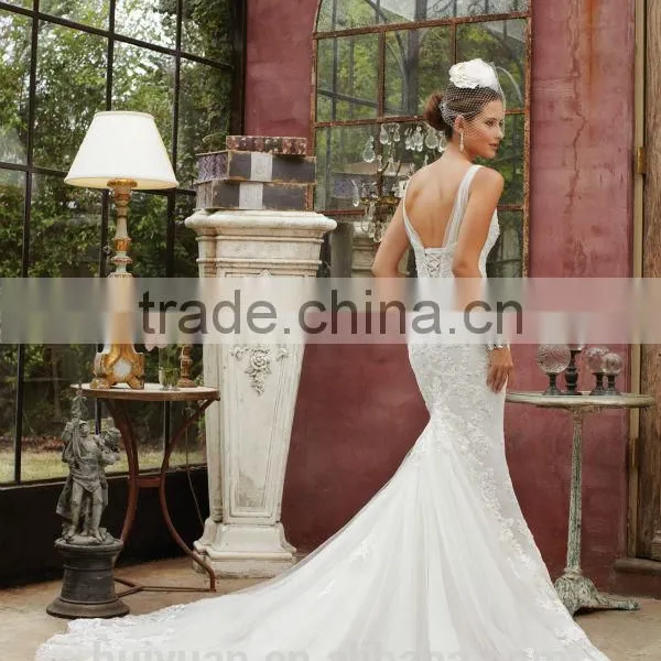 Sexy Deep v Neck Strap Lace Mermaid Personalized Wedding Apparel photo-2