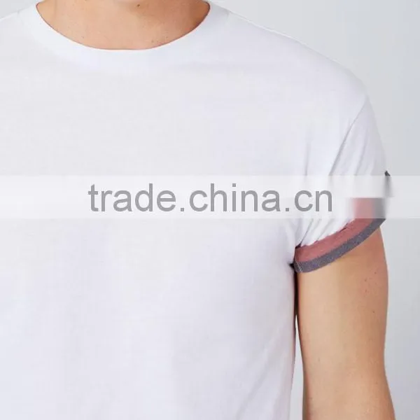 Custom Promotional Round Neck Plain White Men Rolled Sleeve t Shirts photo-3