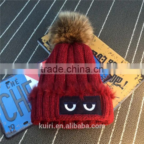 Brand Design Winter Knit Thicken Hat Monster With Faux Fur Poms With Super Quality photo-5
