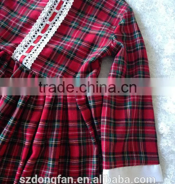 Baby Girls Winter Long Sleeve Vintage Plaid Christmas Lace Dress Red Classic Dress photo-4