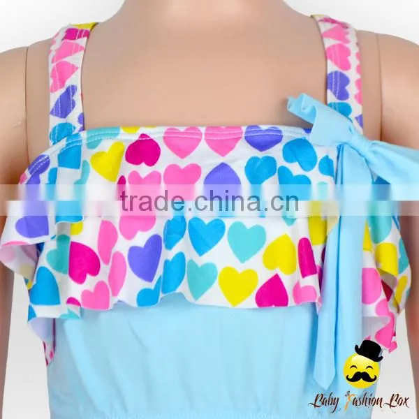 Young Girl Colorful Ruffle Halter Wrap Chest Top Matching Cake Dress Mini Skirt Separable Rainbow Swimwear Set photo-2