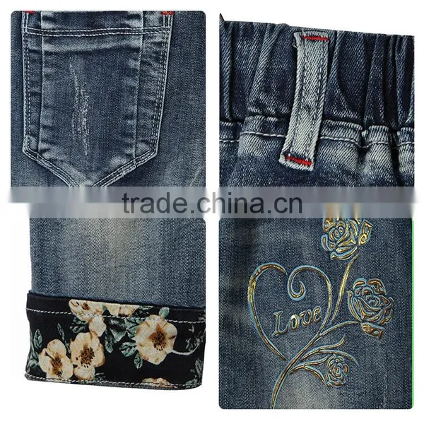 New Style Fashion Breathable Denim Printed Girls Embroidery Jeans Pants photo-6