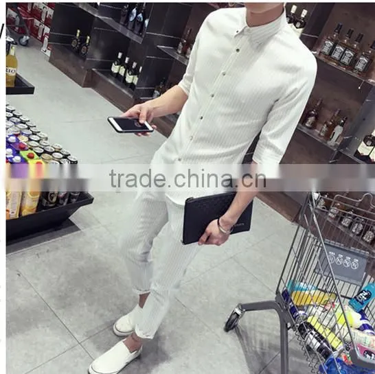 Sleeve in the Small Square Collar Stripe Shirts photo-2