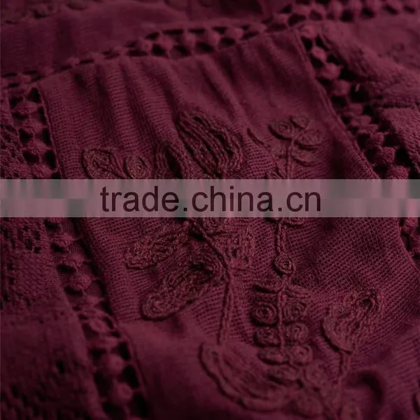 2017 Hot Selling Guangzhou Shandao New Style Women Autumn Casual Wine Red 3/4 Sleeve Round Neck Embroidered Rayon Tops photo-5