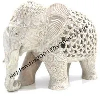 Rare Stone Inlay Saluting Elephant Solid White Marble Colorful Alabaster Art photo-3