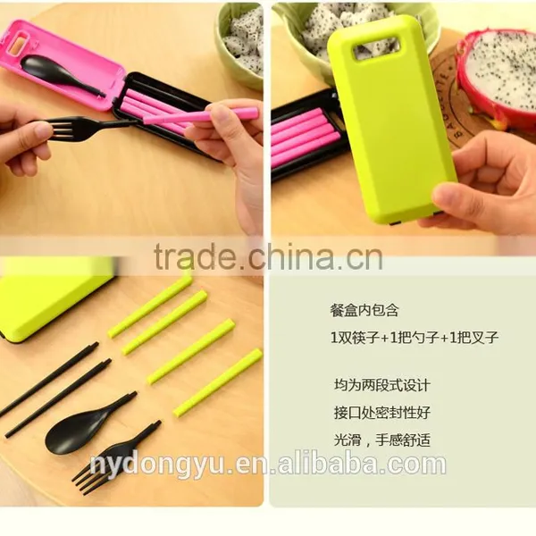 ABS Portable Chopstick Spoon Fork 3 Piece Set Ableware/Lidg Travel 3 Piecer Set Wheat Straw /f Dining Tableware photo-2