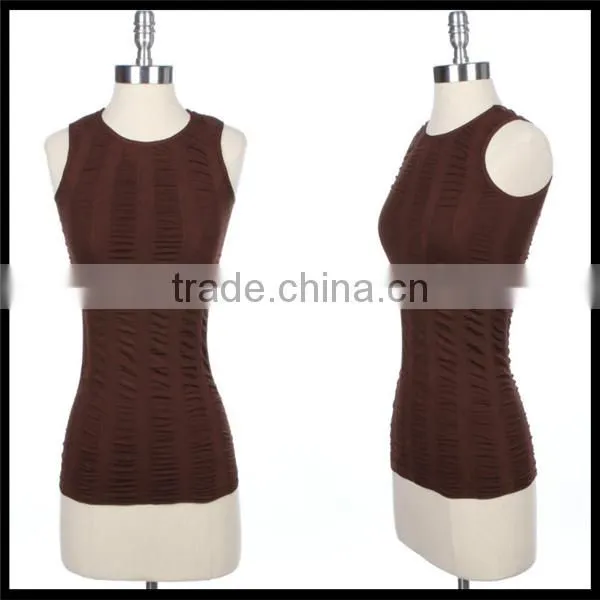 Women's Seamless Sleeveless Ruched Tank Top Stretch Spandex Regular Back Brown Color