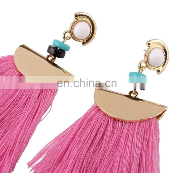 New Designs Gold Metal With Long Tassel Handmade Earrings photo-4