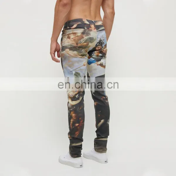 DiZNEW Custom Mens Digital Printed White 98%Cotton2%spandex Fade Jeans photo-2